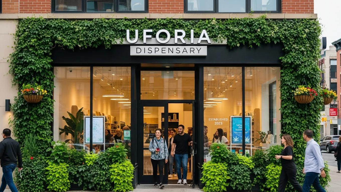 Uforia Dispensary storefront in Jersey City, showcasing a welcoming atmosphere for cannabis customers