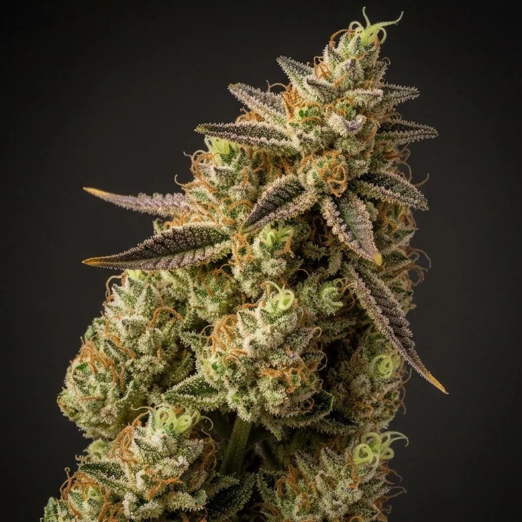 ### Main Subject - Cannabis Plant ### Notable Features - Dense flower clusters - Prominent