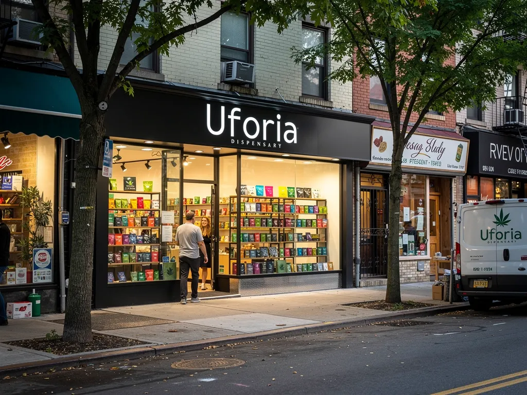 Edibles display case inside Uforia Dispensary's licensed Jersey City storefront