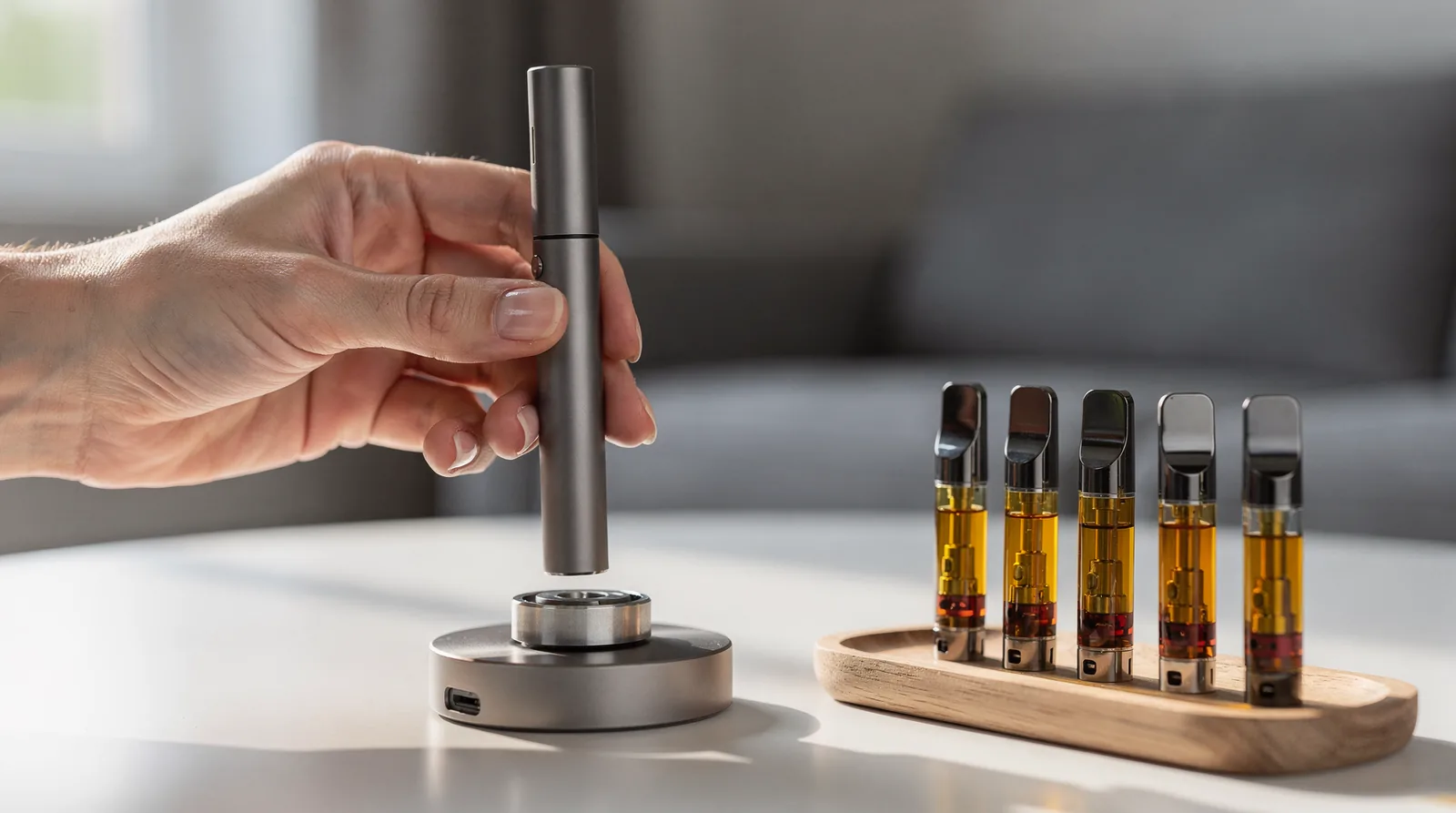 Magnetic vape adapter ring attached to a cartridge base